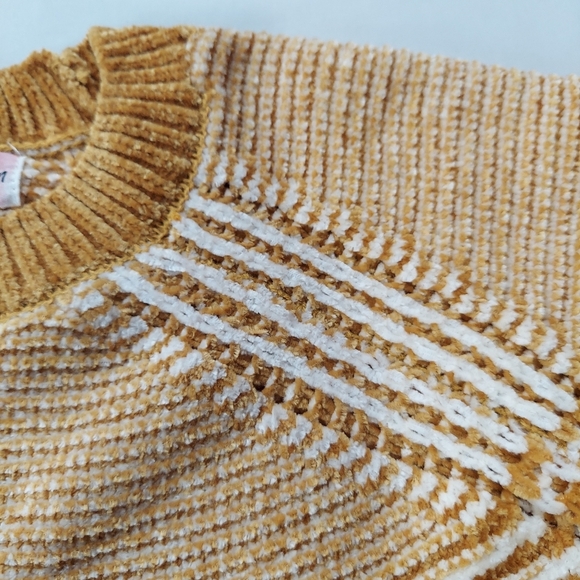 Womens Cable Knit Sweater XS Yellow Striped Round Neck Long Sleeve Stretch Soft - Picture 14 of 16